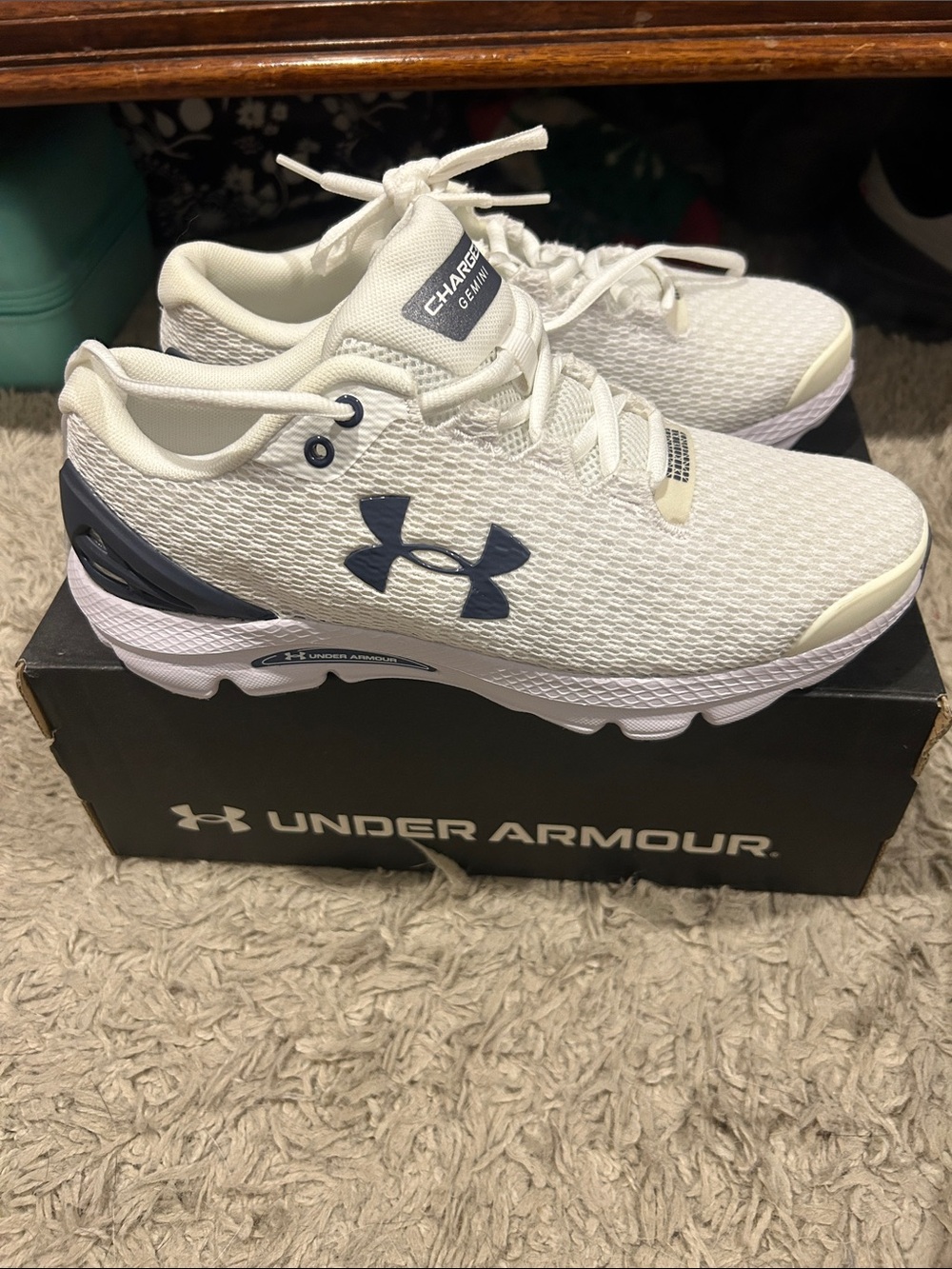Under Armour Women’s White and Gray Low-Top Charged Cushioning Sneakers